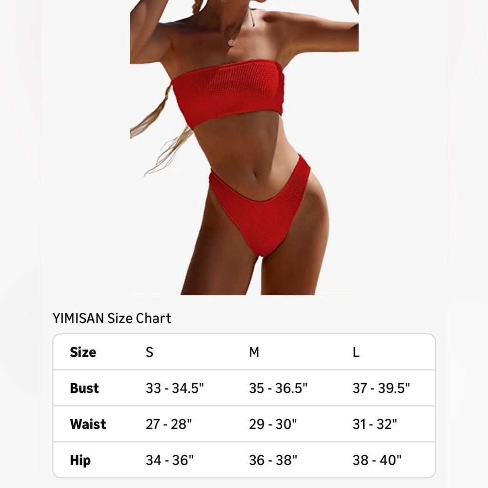 NWOT YIMISAN Ribbed Bandeau Two-Piece Bikini Red Size M - Picture 7 of 9